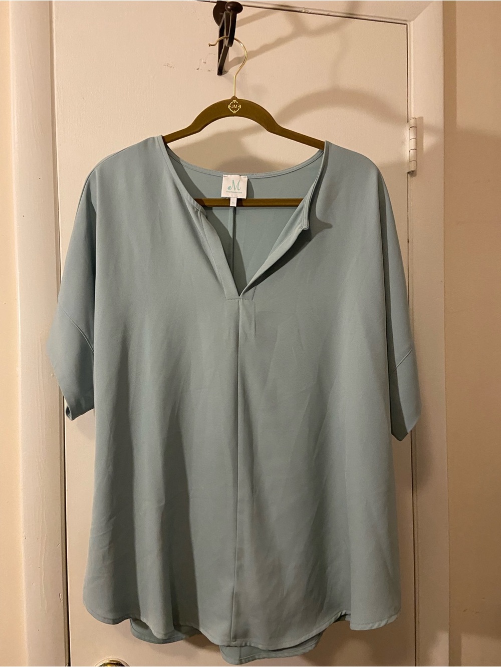 Relaxed Split-Neck Blouse in Light Blue - Women's Top